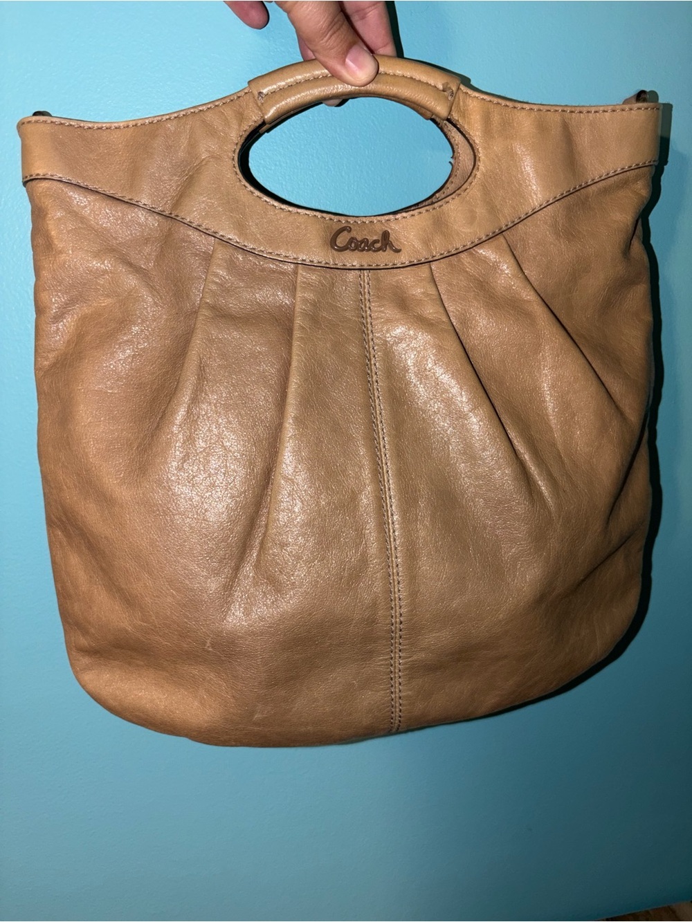 Coach Tan Leather Handbag with Cutout Handles
